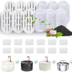 DOOOB Cat Water Fountain Filter, 24 Pack Cat Fountain Filters, Cat Fountain Replacement Filters for DOOOB Cat Water Fountain, Pet Water Fountain Filters (12 Filters & 12 Sponges)