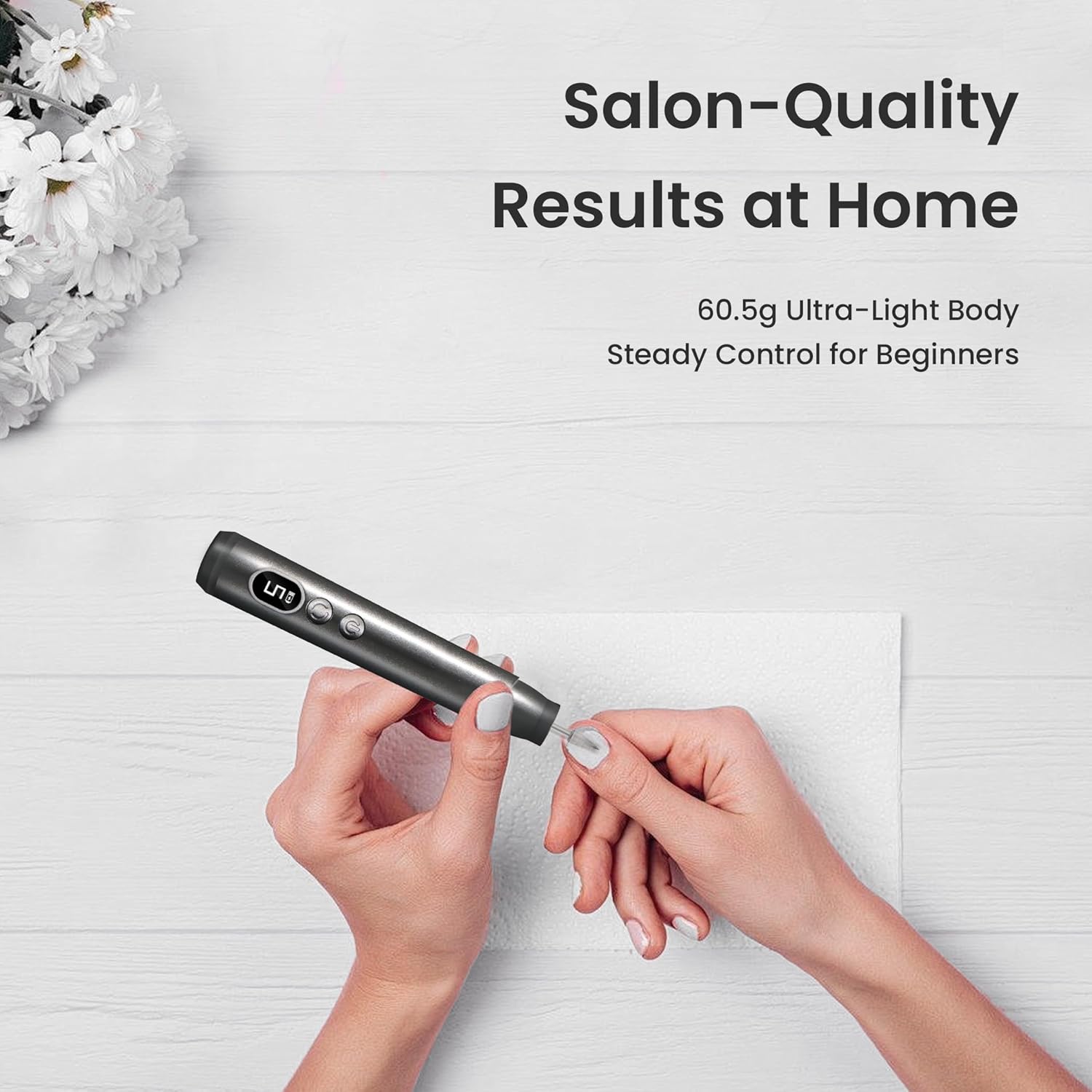 Beginner Nail Drill Kit (Ideal for Nail Beginners!) – Easy & Gentle Practice for Home Learning, 5 Adjustable Speeds with LED Light, Cordless Rechargeable, Lightweight Grip (Grey) - Image 3