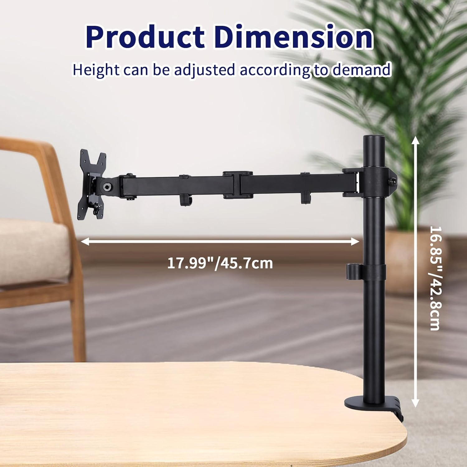 Single Monitor Desk Mount, Heavy Duty Adjustable Monitor Stand for 13"-32" Screen, Monitor Arm Desk Mount Holds Up to 22lbs with C Clamp/Grommet Base - Image 2