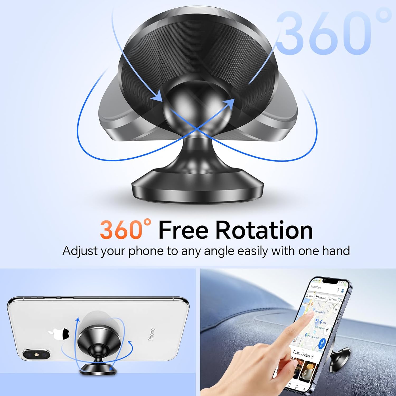 【 2-Pack 】 Magnetic Phone Holder for Car Dashboard【Strong Magnet】iPhone Magnetic Phone Mount for Car Phone Holder 【4 Metal Plate】Cell Phone Holders for Your Car Mount for iPhone 17 Pro Max Air 16 15 - Image 4