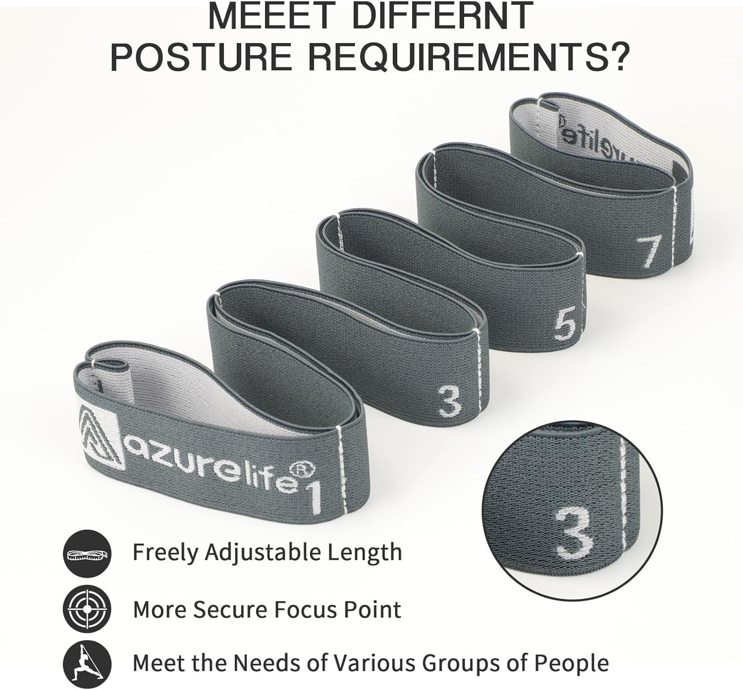A AZURELIFE Elastic Yoga Stretching Strap, Multi-Loop Stretch Strap for Physical Therapy, Pilates, Yoga, Dance & Gymnastics Exercise and Flexible Pilates Stretch Band - Image 3
