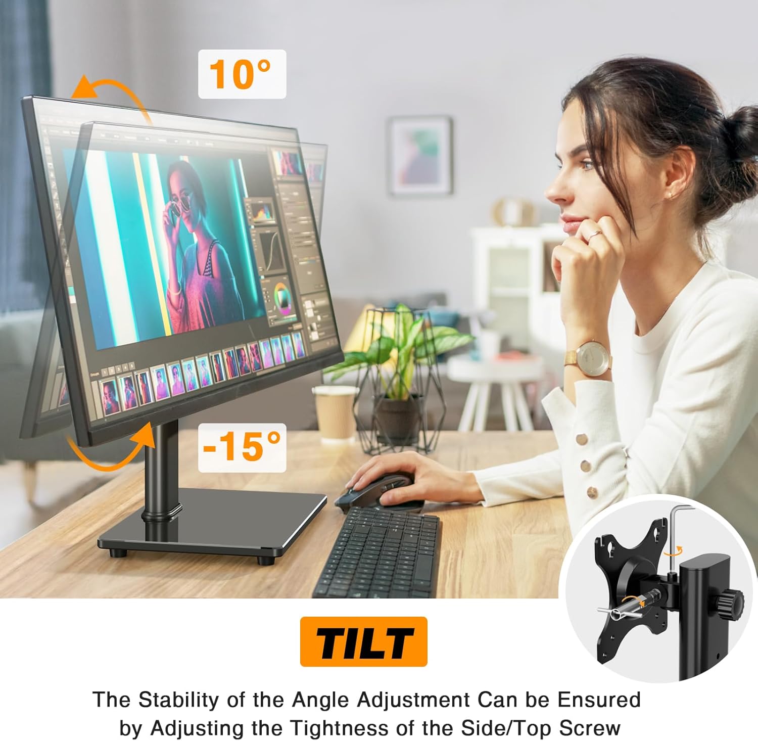 Single Monitor Stand VESA Mount for 13-32 Inch Screens, Free-Standing Monitor Riser with Swivel Tilt Rotation Height Adjustable, Universal Desk Stand up to 44lbs, VESA 75x75, 100x100mm - Image 4