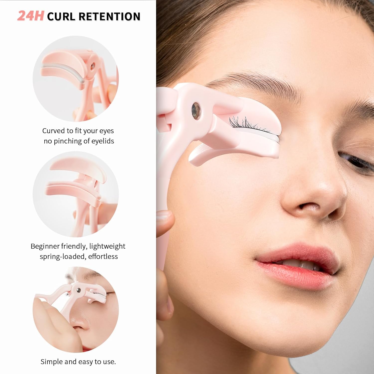 2 Style Eyelash Curler - Lash Curler with 2 Extra Silicone Replacement Pads, Achieve Perfect Curls in 5 Seconds - Quick Natural Curling for Long Lasting (Pink) - Image 2