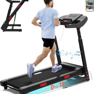 CIIHI Treadmill with Auto Incline – Adjustable Height Handrail 15% Auto Incline Treadmill with 400 lbs Capacity – Foldable Running Machine for Home with APP, Voice Control and Speaker – 8.7 MPH