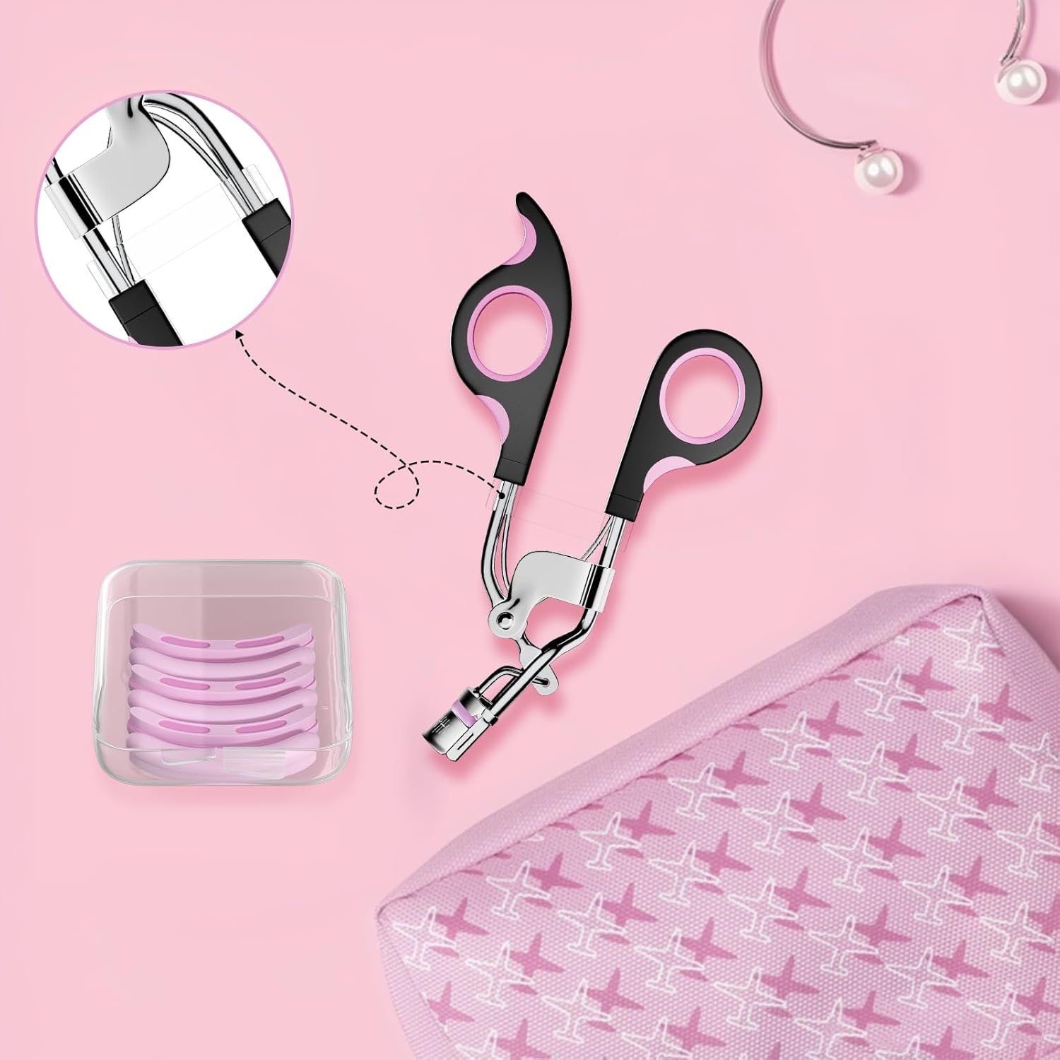 Eye Lash Curler with 6PCS Extra Replacement Strips, Whalrace Superior Curling Effect Eyelash Curlers, Easy & Comfortable to Grip and Use-Gpink - Image 8
