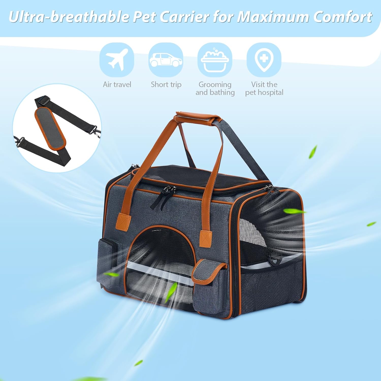 Pesen 18x11x11 Inches Cat Carrier– Fits Pets Up to 16 lbs, Anti-Collapse Design, Multiple Storage Pockets, Cat Carrier Soft Ideal for Medium Cats, Puppy, Rabbits and Other Small Animals - Image 2