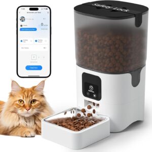 PAPIFEED Automatic Cat Feeder with App, 2.4G WiFi Cat Food Dispenser, 6L Timed Cat Feeder for Dry Food, 10 Meals/Day, 12 Portions/Meal, Dual Power Supply Smart Pet Feeder for Dog, White