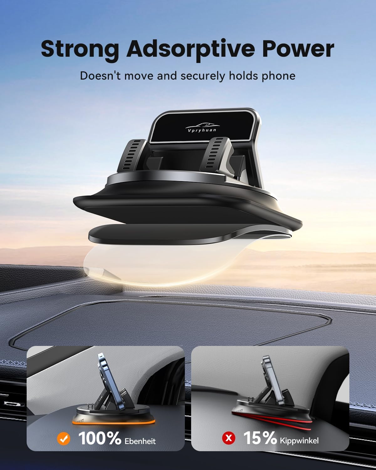 360 Degree Rotation Dashboard Phone Holder for Car, Anti-Slip Grips & One-Hand Operation Car Cell Phone Mount with Adjustable Spring Clip, Compatible with iPhone Samsung All Smartphones - Image 3