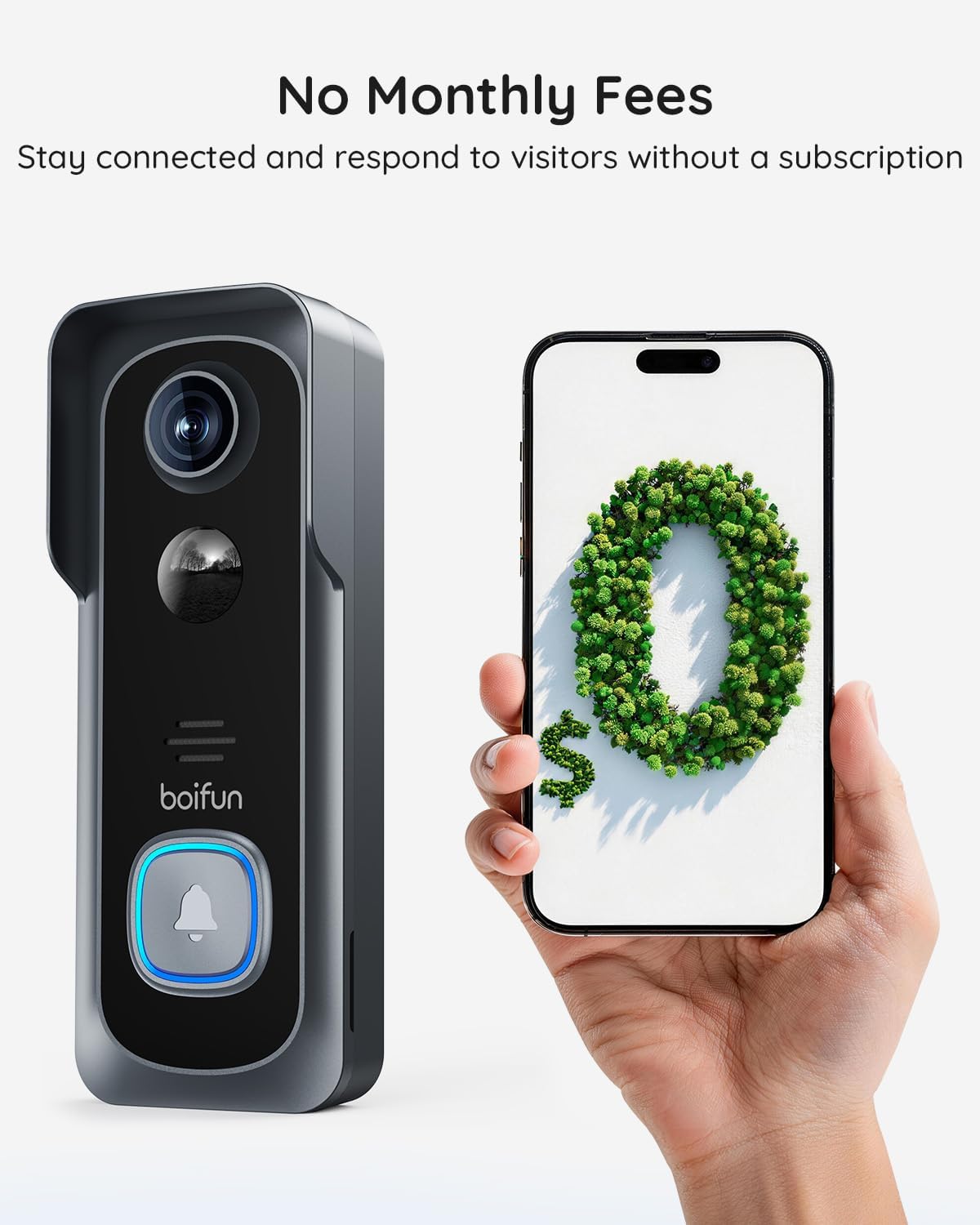BOIFUN Video Doorbell Camera Wireless – No Subscription Required, 2K HD, 166° Wide View, HDR Night Vision, Motion Alerts, Two‑Way Audio & Battery Video Doorbell with Chime, 2.4 GHz Wi‑Fi Only - Image 4