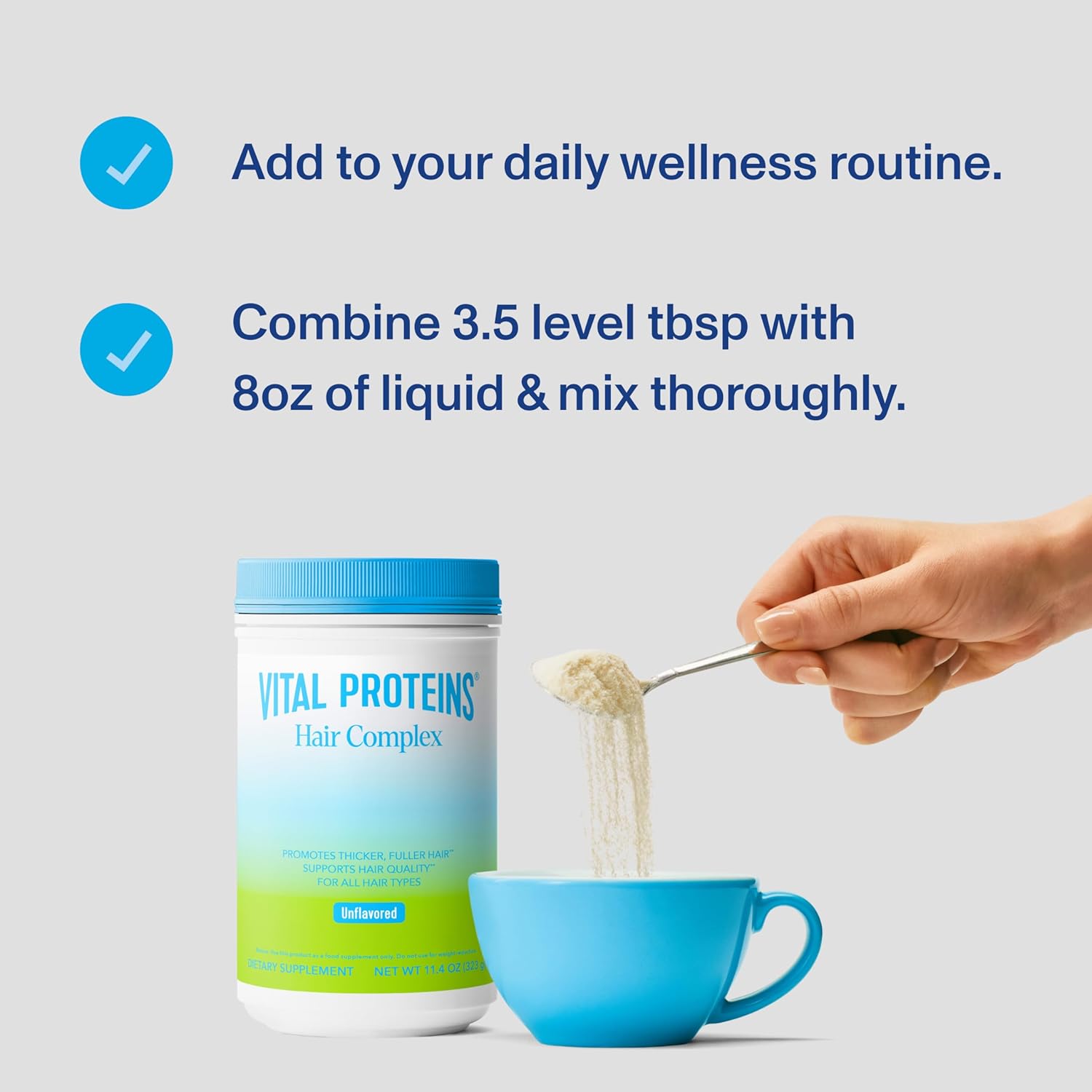 Vital Proteins Collagen Peptides + Biotin 10000mcg Hair Complex, Hair Growth Supplement - Clinically Studied Lustriva to Promote Thicker Fuller Hair, 20g Unflavored Collagen for Women 11.4oz Powder - Image 5