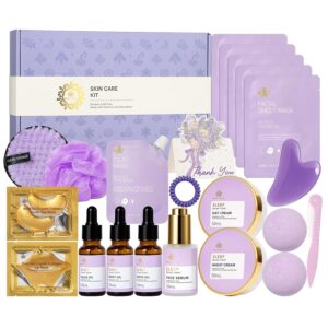 23 Pcs Mother’s Day Gifts, Lavender Facial Skin Care Set, Bath and Body Gifts Basket for Women, Spa & Self-Care Kit, Sheet Mask, Present, Birthday, Christmas, Bridal Shower, Anniversary, Wife, Mom