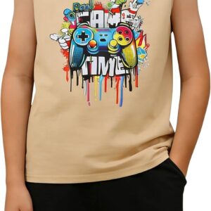 Sizes 7-13 Years Boys 2 Piece Summer Outfits Hoodie Sleeveless Game Controller Tank Tops Workout Shorts