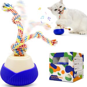 Interactive Cat Toy, 360° Rotating Automatic Moving cat Toys, Voice Recordable Auto Rolling Pet Toy with LED Sound & Music, Rechargeable Interactive Cat Toys for Indoor Cats & Small Dogs (Blue)