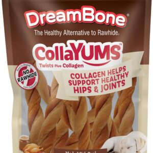 DreamBone CollaYUMS Twists Plus Collagen Chews for Dogs, 10 Count, Treat Your Dog to Rawhide-Free Chews Made with Chicken, Vegetables and Peanut Butter