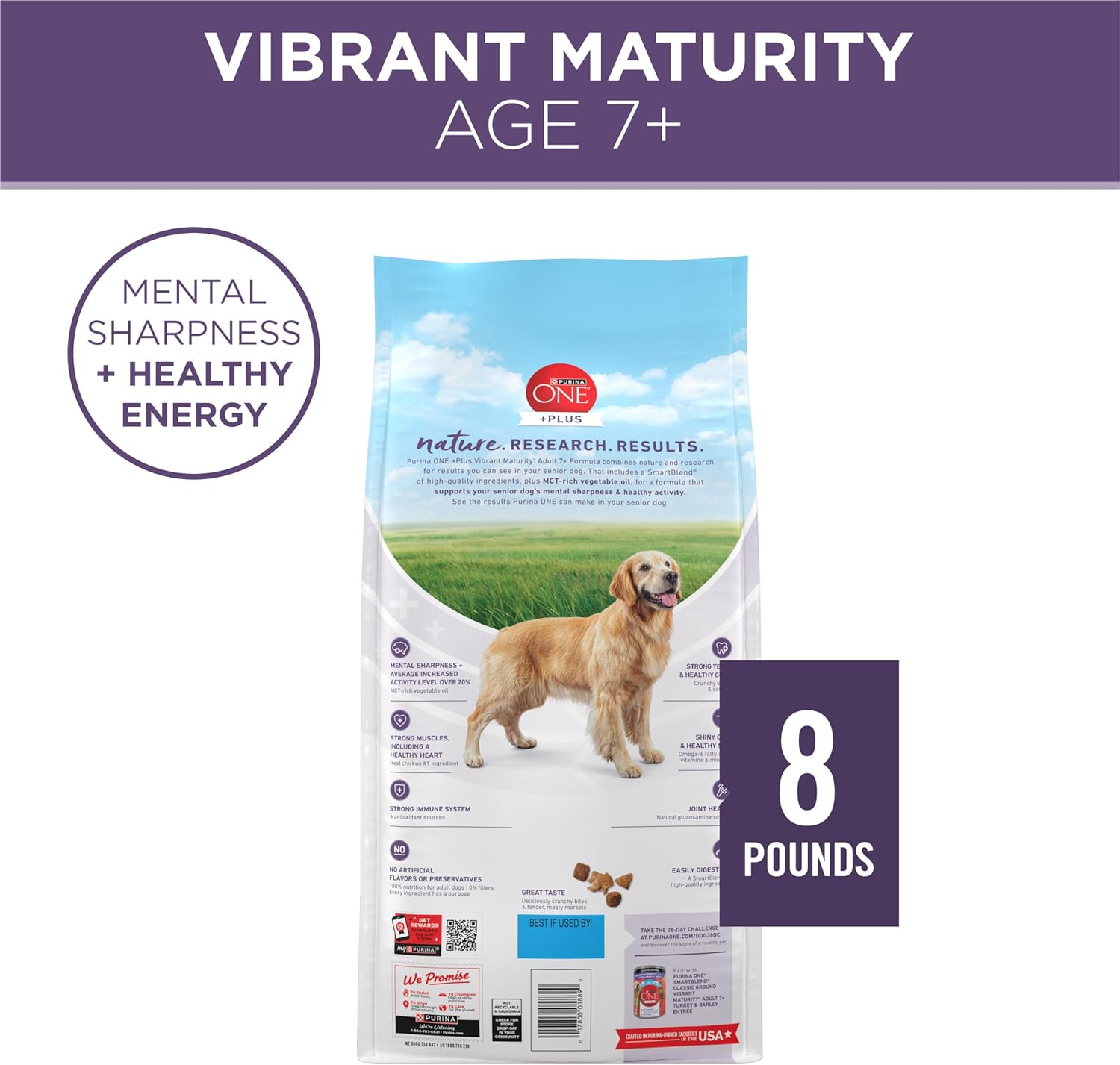 Purina ONE High Protein Dry Senior Dog Food Plus Vibrant Maturity Adult 7 Plus Formula - 8 lb. Bag - Image 9