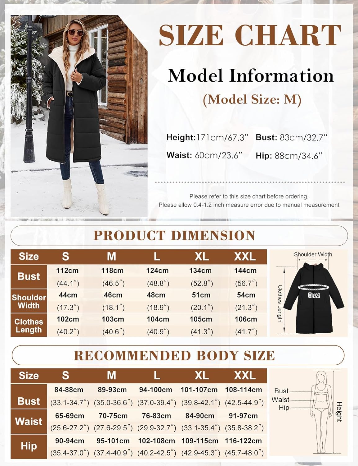 Womens Winter Coat Long Coats Sherpa Fleece Quilted Puffer Jackets with Hood Zip Warm Thicken Outwear - Image 6