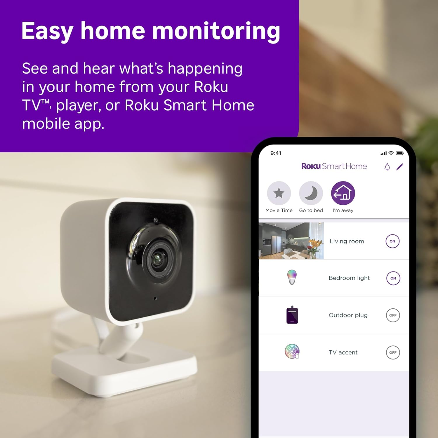 Roku Indoor Camera - Home Security - 2-Pack - Wired Security Camera & Pet Monitor with 1080p HD Color Night Vision, Works with Alexa & Google, Motion & Sound Detection, WDR & WiFi 6 - Image 2