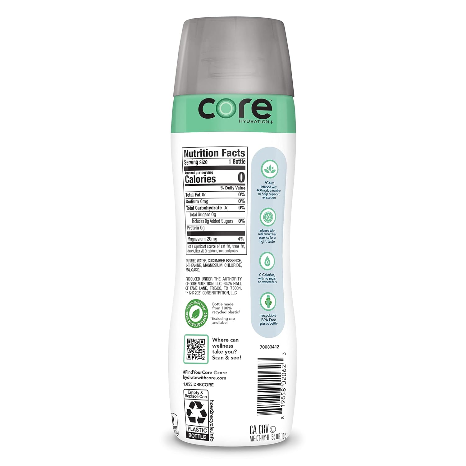 CORE Hydration+ Calm, Cucumber Essence Nutrient Enhanced Water with L-Theanine, 23.9 Fl Oz Bottle (Pack of 12) - Image 8