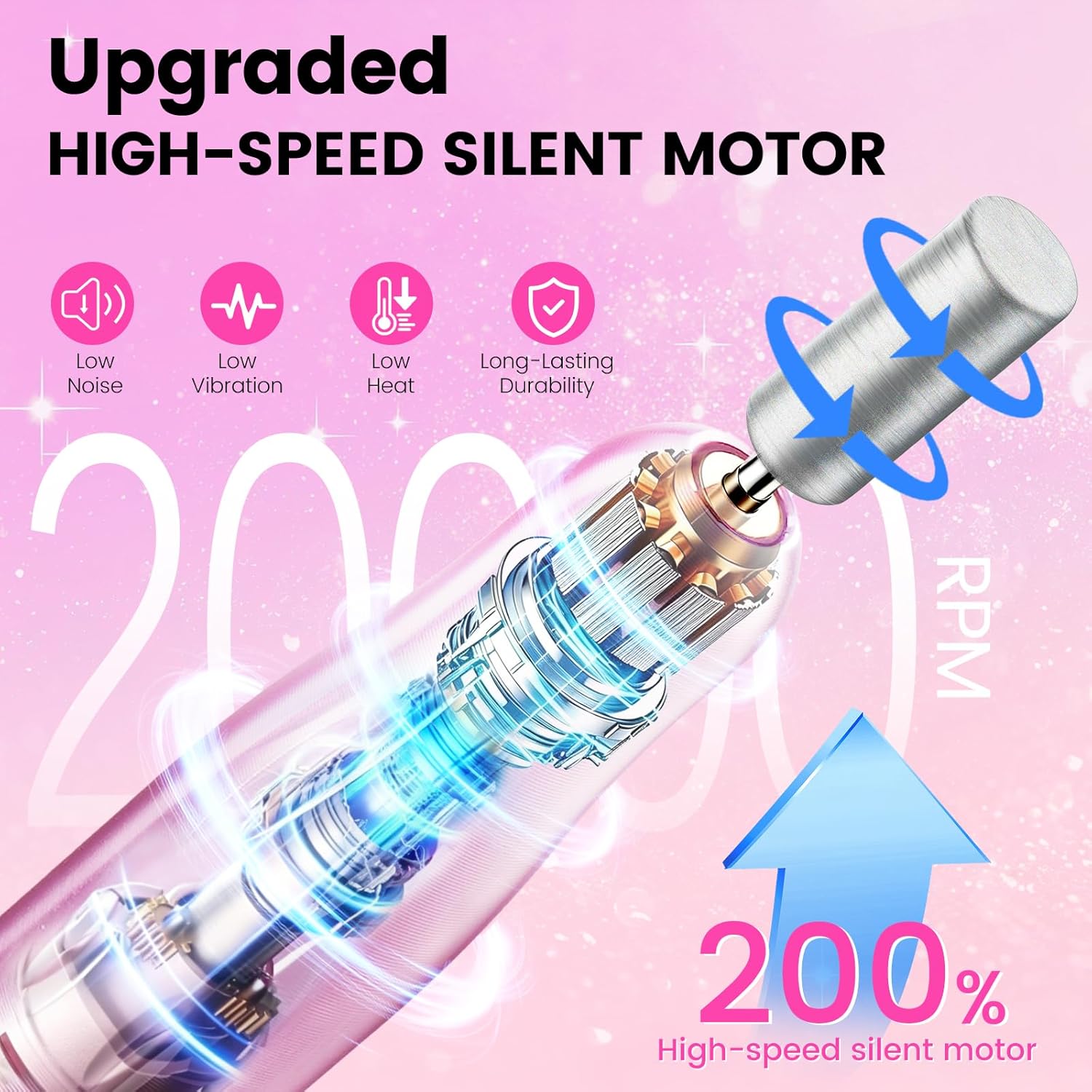 Nail Drill with Dust Collector Kit: 20000RPM Professional Electric Nail File for Acrylic Gel Removal, Manicure Pedicure Polishing, Complete Nail Tool Set in Cosmetic Bag for Home DIY Beginners (Pink) - Image 3