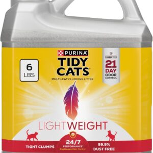 Purina Tidy Cats LightWeight 24/7 Performance Odor control, Multi-Cat, Clumping, 99.9 Percent Dust Free Cat Litter – 6 lb. Jug