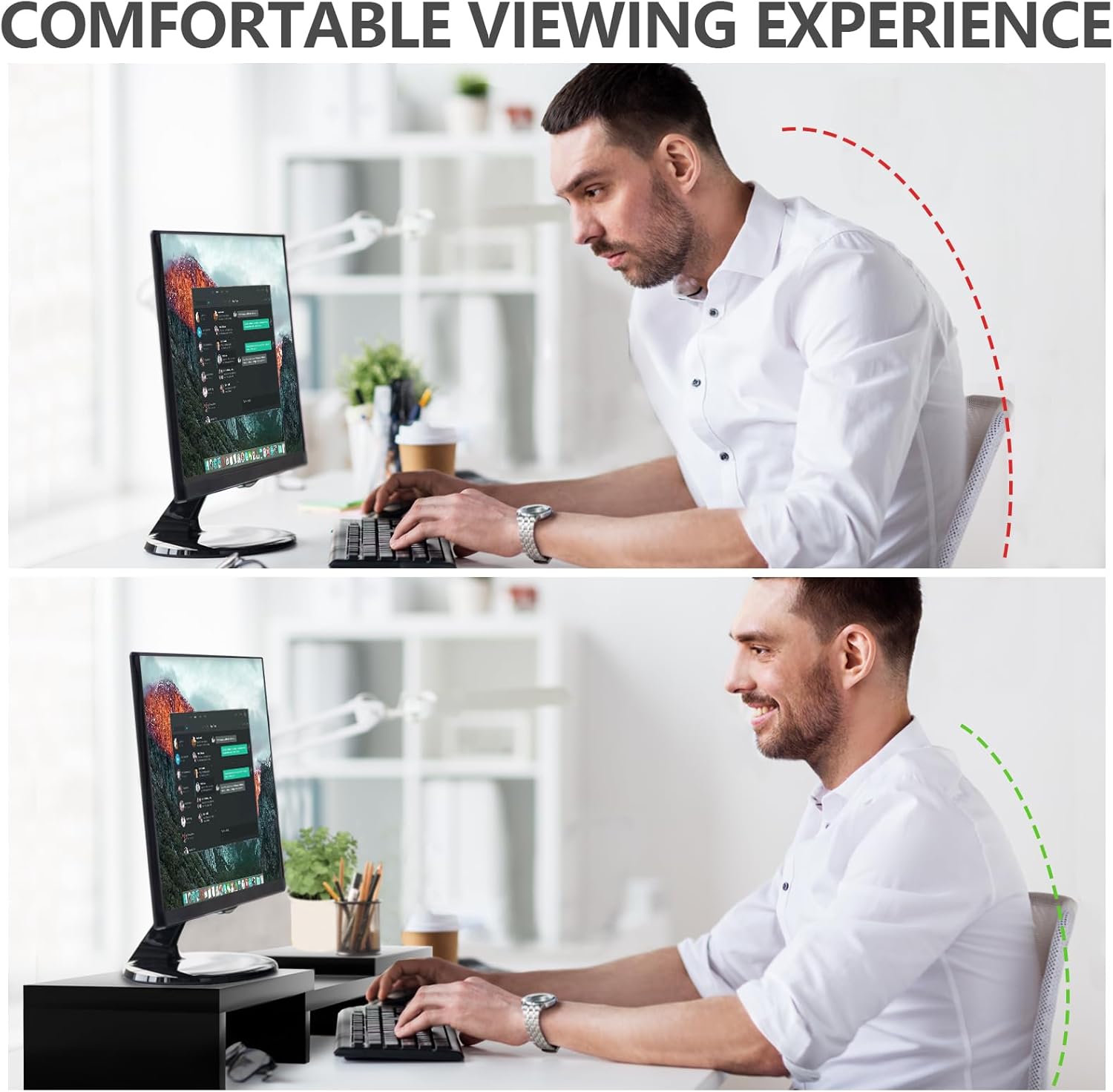 TAVR Dual Monitor Stand Riser Office Desktop Organizer Stand for 2 Monitors, Adjustable Length and Angle 3 Shelf, Extra Long Multifunctional Wooden Stand up to 43.3" fit Computer, Laptop, TV, Black - Image 5
