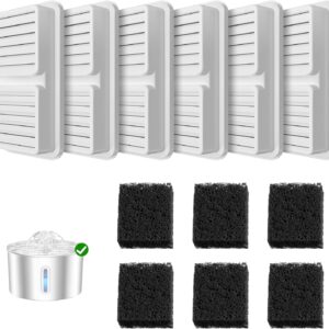 Replacement Filter for Cat Water Fountain – 6 Packs Pet Water Bowl Filters – 6 Filters & 6 Sponges Set for Stainless Steel Cats/Dog Water Dispenser – Activated Carbon & Foam Filtered Refill
