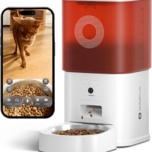 Automatic Cat Feeder with Camera: 6L Automatic Dog Feeder with 2-Way Audio Night Vision Dual Power Supply App Control 2.4G WiFi, Timed Auto Cat Food Dispenser with Stainless Steel Bowl (White)