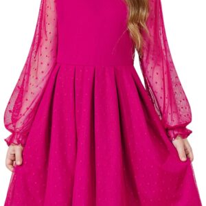 Arshiner Girls Dresses Contrast Mesh Puff Long Sleeve Mock Neck Formal Party A Line Short Tulle Dress