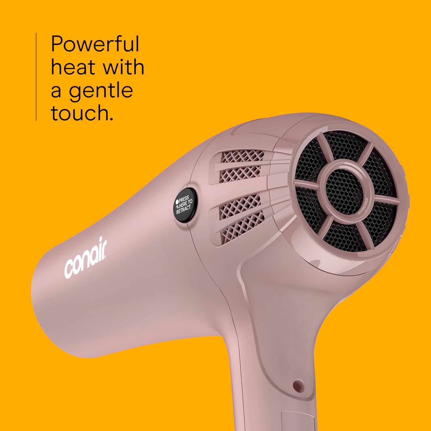 Conair Hair Dryer with Retractable Cord, 1875W Blow Dryer, 3 Heat Settings, 2 Speeds, Blow Dryer with Diffuser and Concentrator Attachments, Ionic + Tourmaline Technology, Matte Light Pink - Image 4