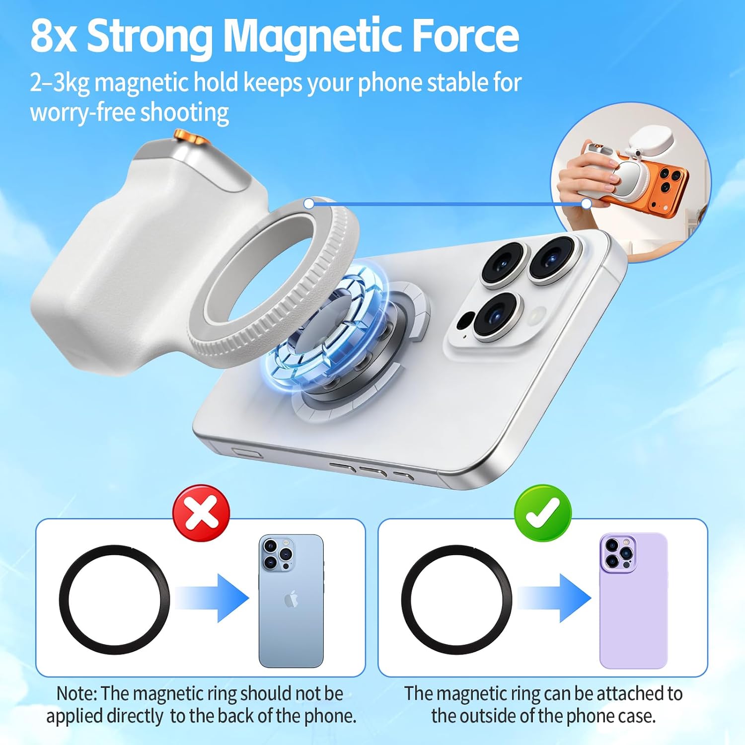 Magnetic Phone Camera Grip,Smartphone Shooting Holder, Selfie Handle Fun Shot Magnetic Grip for iPhone & Android with Wireless Shutter Button, Creator Kit for TikTok/Selfies/Photography/Video - Image 7