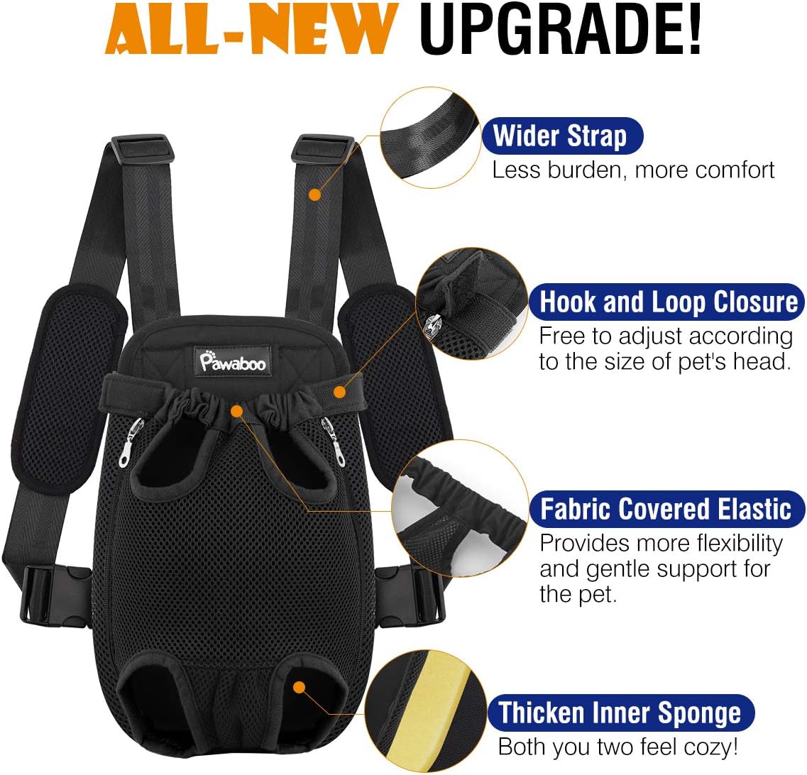 Pawaboo Pet Carrier Backpack, Adjustable Pet Front Cat Dog Carrier Backpack Travel Bag, Legs Out, Easy-Fit for Traveling Hiking Camping for Small Medium Dogs Cats Puppies 2.5-5lbs, S, Black - Image 5