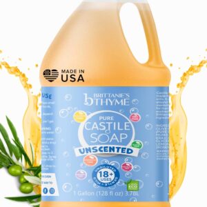Brittanie’s Pure Organic Castile Liquid Olive Oil Soap Refill, 1 Gallon Unscented | Face, Body Wash, All Purpose Cleaner, Dishes, Pets, Laundry | Vegan, Biodegradable, Made in USA