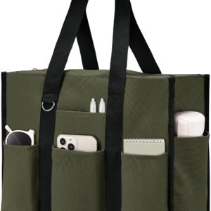 Becokan Large Tote Bag for Women Waterproof with 12 Pockets Top Zipper Closure Utility Teacher Nurse Bags for Work School