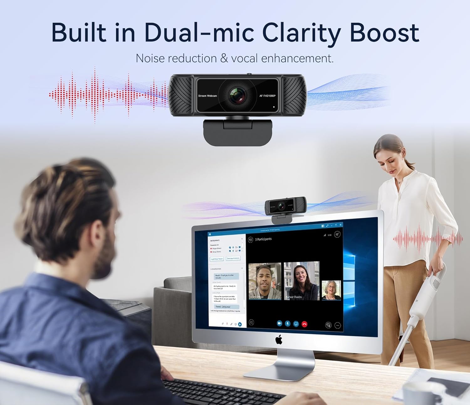 Streaming Webcam for PC - 1080P HD Webcam with Microphone, Privacy Cover, AutoFocus, Noise Cancellation, Auto Light Correction, USB Computer Web Camera, Plug and Play, for Laptop, Desktop, Mac - Image 5