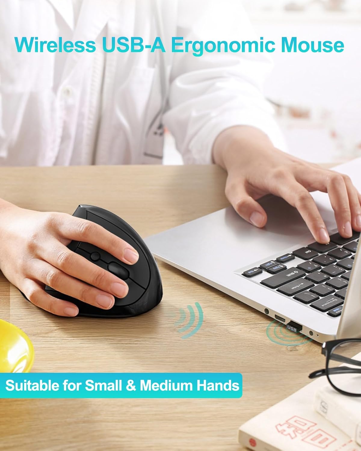 Lekvey Ergonomic Mouse, Vertical Wireless Mouse for Small/Medium Hands, Rechargeable with USB Receiver, 3 DPI for Comfort, Relieves Wrist Pain, Carpal Tunnel Mouse for Laptop, PC, Computer, Mac, Black - Image 2