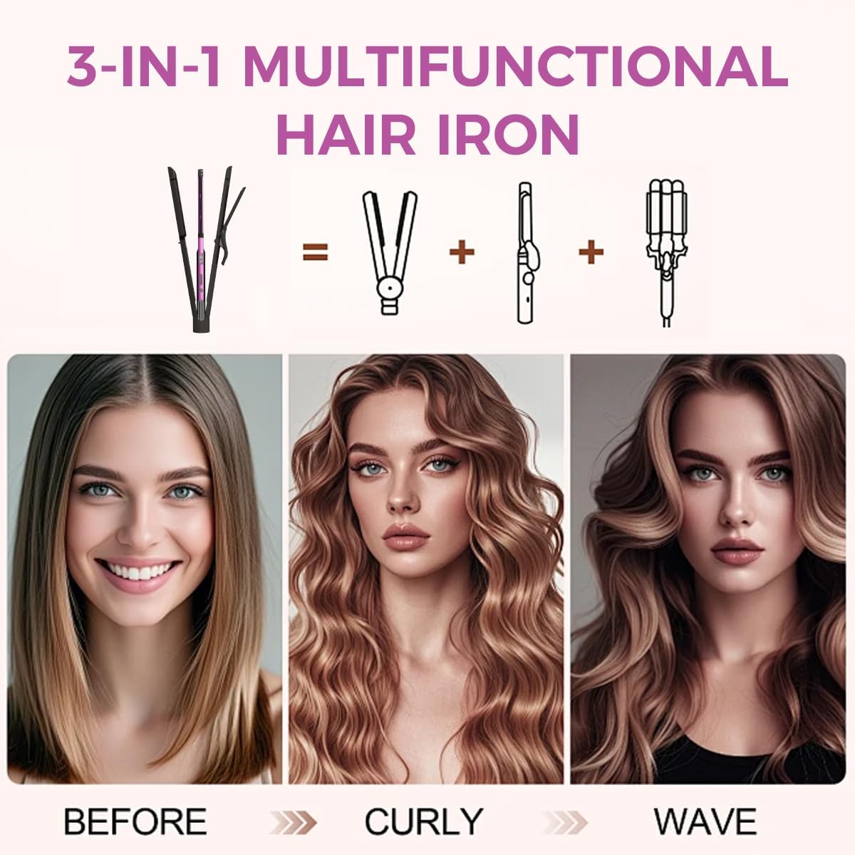 3 in 1 Hair Straightener, Curling Iron, Flat Iron & Hair Crimper Tool – Ceramic Plates, Dual Voltage,PRITECH Professional Hair Tool Fast Heating Hair Styling Tool for Women, Salon or Travel Use - Image 2