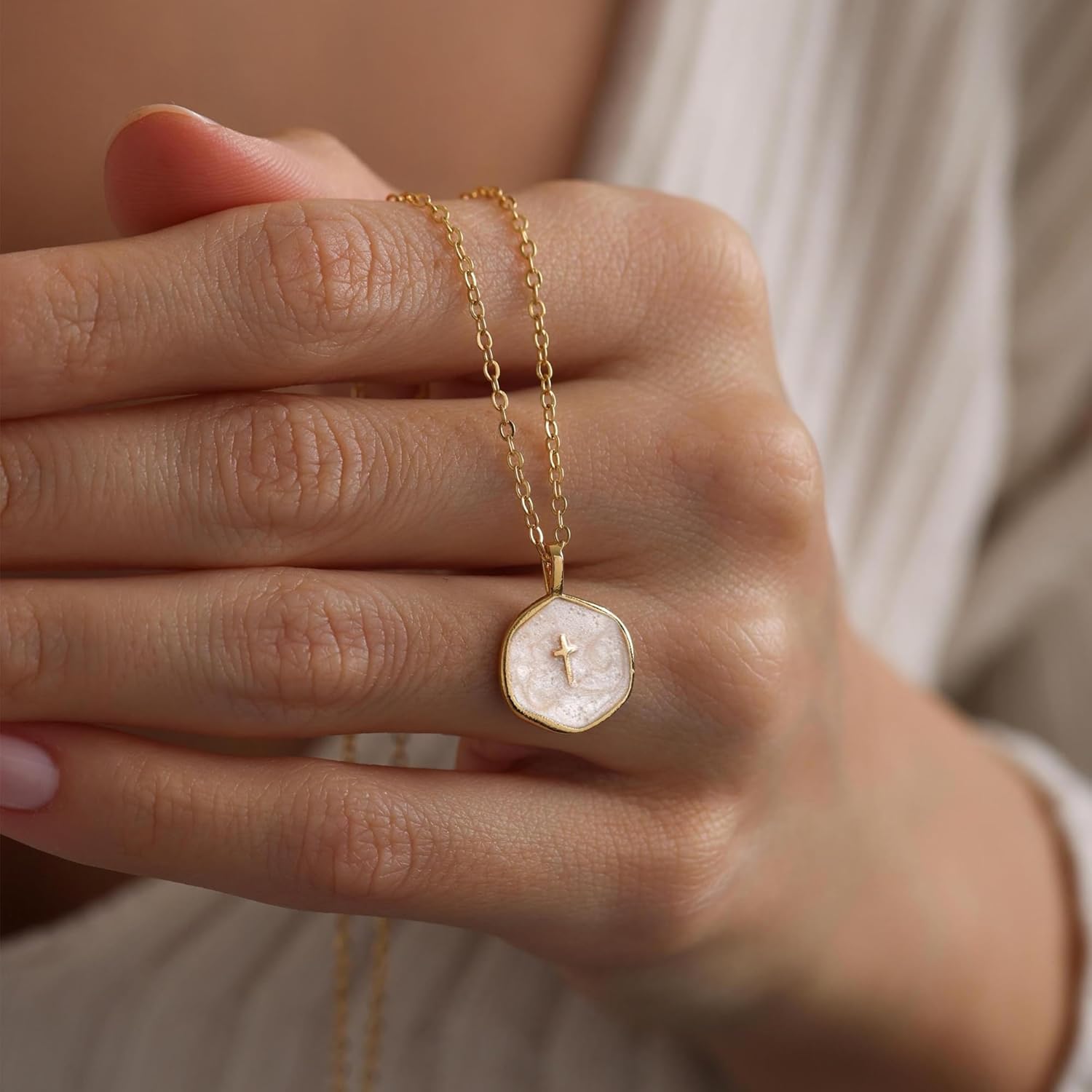 Tewiky Cross Necklace for Women-Dainty Simple 14k Gold Plated Cross Pendant Cute Necklaces for Women Jewelry - Image 3