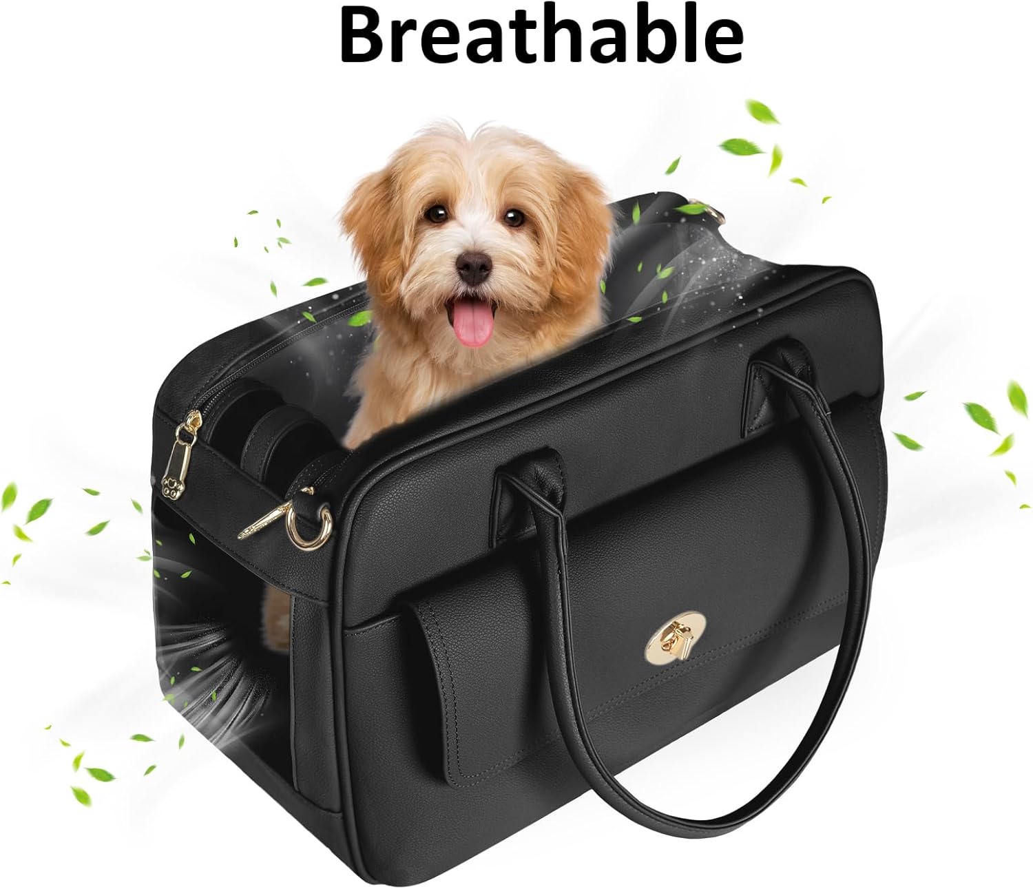 Pet Carrier Dog Purse Carrier Cat Soft-Sided Dog Carriers for Puppy Kitten, Fashion Leather Handbag Tote Travel Pet Bag for Small Dogs Cats, TSA Airline Approved (Black) - Image 5
