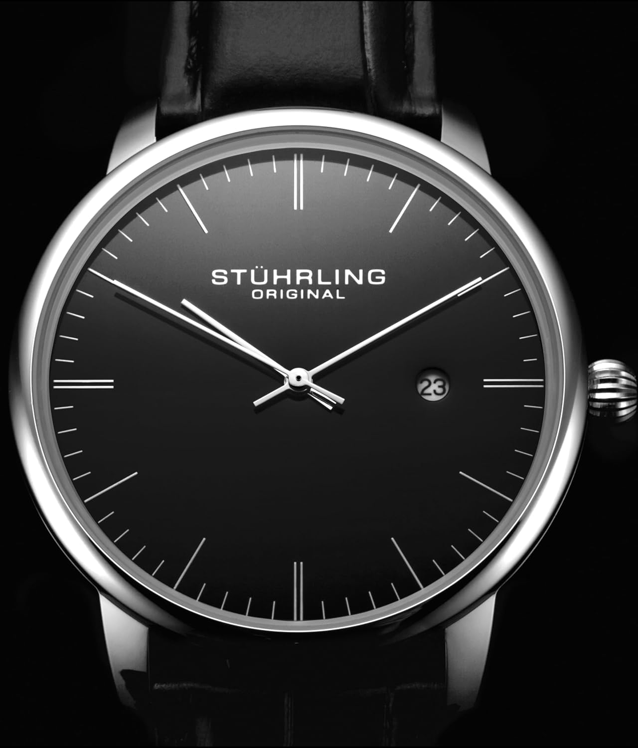 Stuhrling Original Men's Watch Dress Watch 40mm, Ultra Slim Mens Watch Leather Strap, Quartz Analog Men's Wrist Watch, Classic Minimalist Watch for Men - Image 2