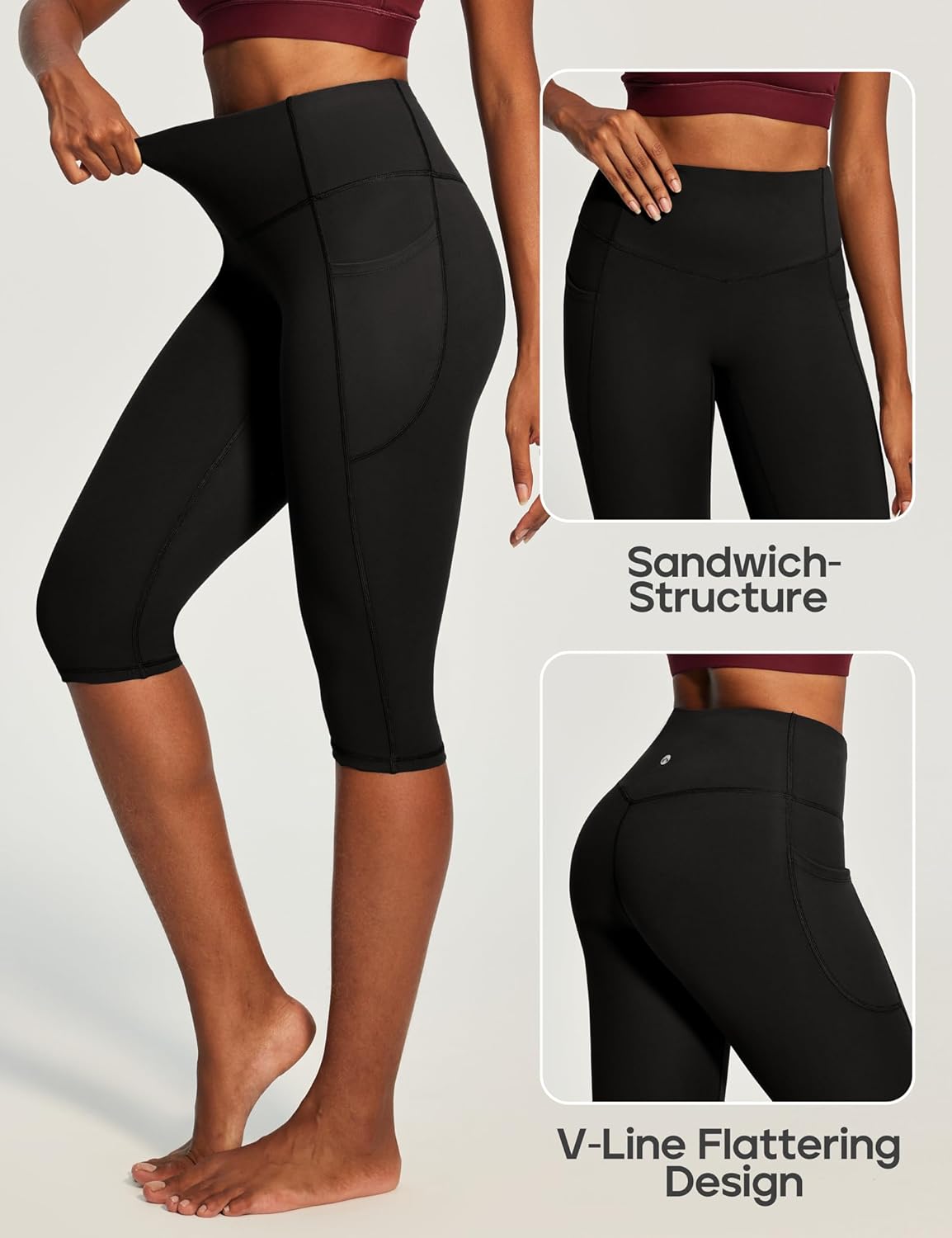 Heathyoga Capri Leggings with Pockets for Women Tummy Control Knee Length Leggings Yoga Pants Women Capri Pants Workout - Image 4