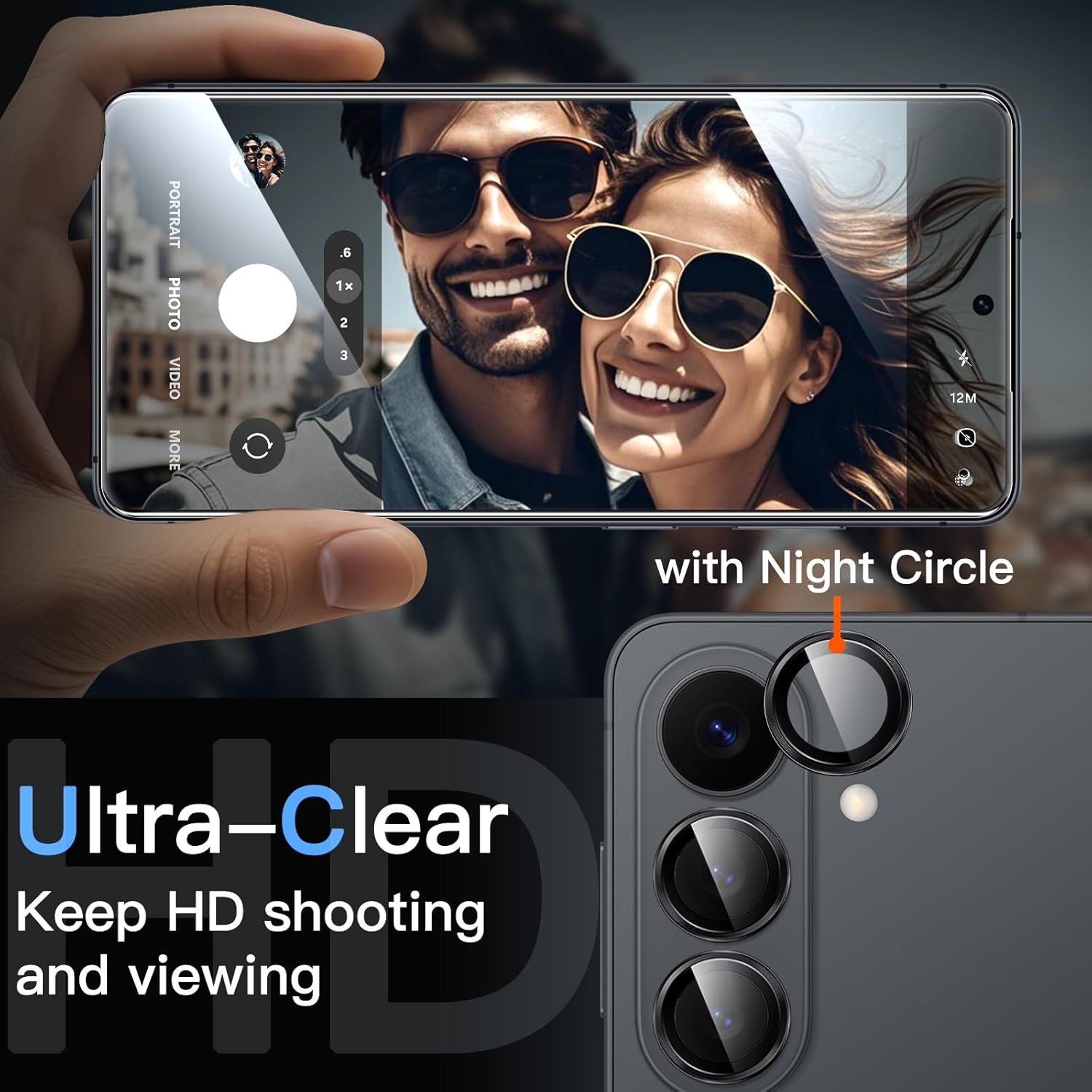 JETech Camera Lens Protector for Samsung Galaxy S26, 9H Tempered Glass Metal Individual Ring Cover, HD Clear, 1 Set (Black) - Image 6