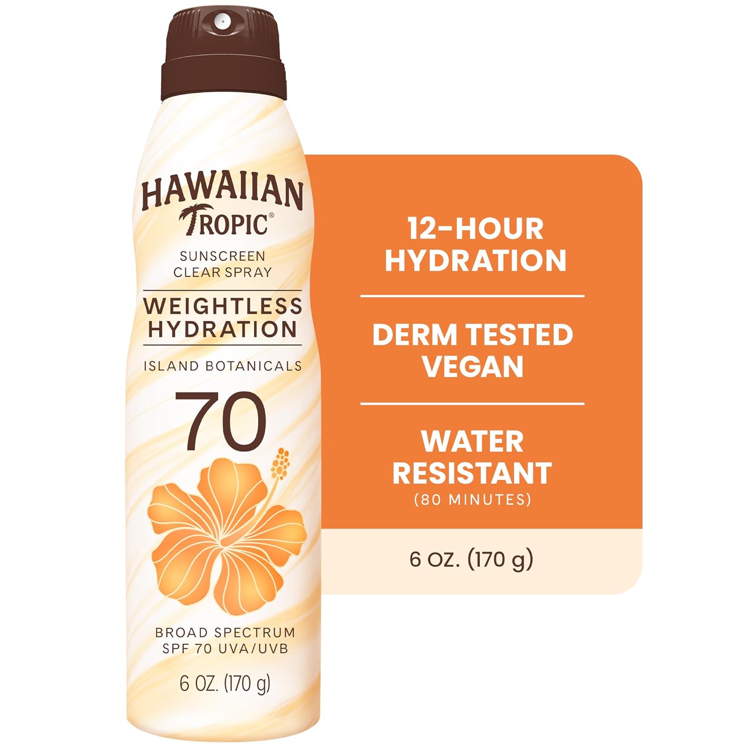 Hawaiian Tropic Weightless Hydration Sunscreen Spray SPF 70, 6oz | High SPF Sunblock, Oxybenzone Free, Hawaiian Tropic Spray Sunscreen, 6oz - Image 2