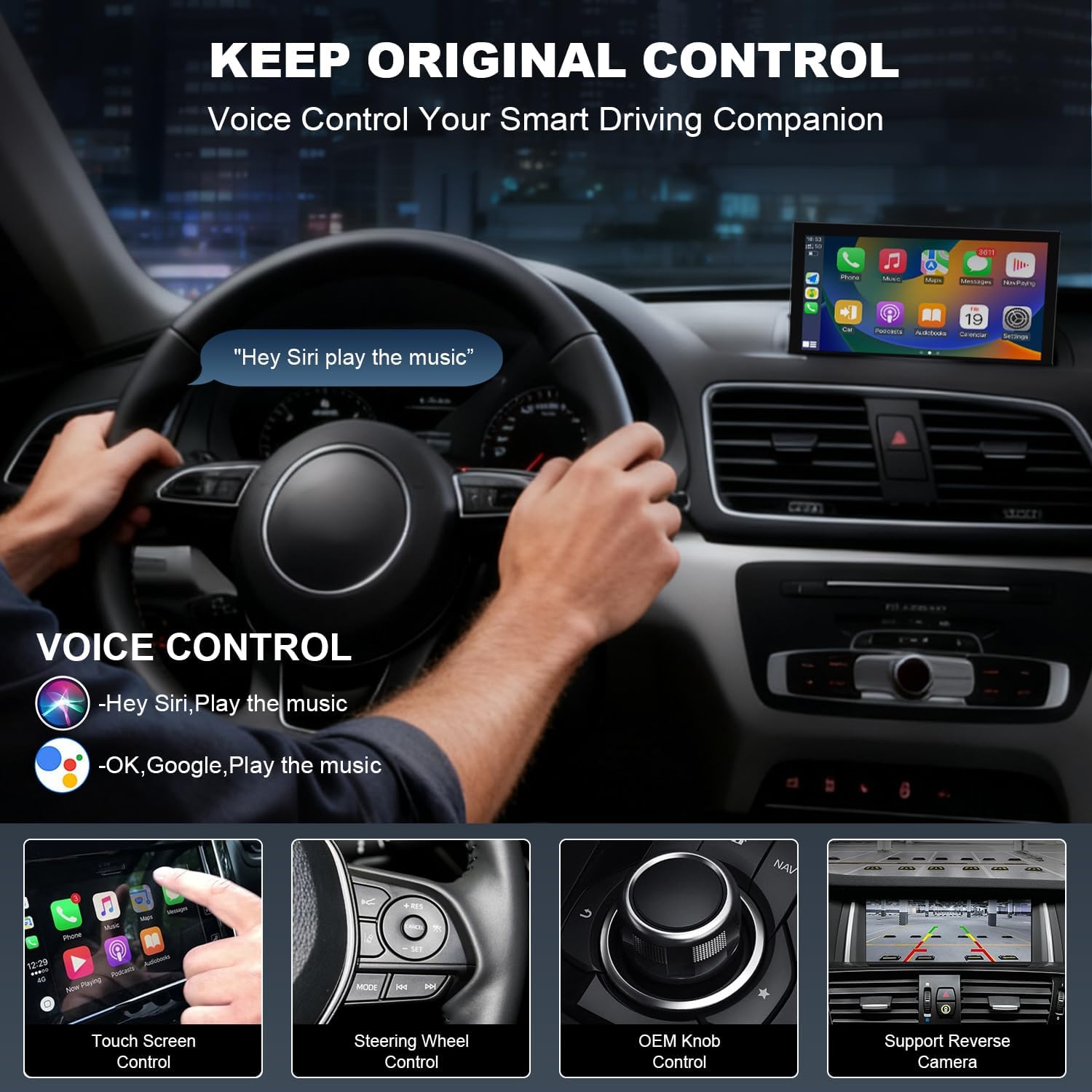 Wireless CarPlay/Android Auto Retrofit Kit Decoder Module Compatible with Audi A3/S3/A4/ A5/Q2L/Q5L/Q7 2014-2018 with MIB System, Carplay Receiver Box Support OEM Controls, MirrorLink, Reverse Camera - Image 3
