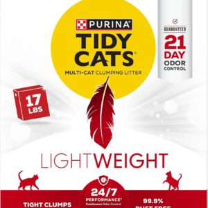 Purina Tidy Cats LightWeight 24/7 Performance Odor control, Multi-Cat, Clumping, 99.9 Percent Dust Free Cat Litter – 17 lb. Box