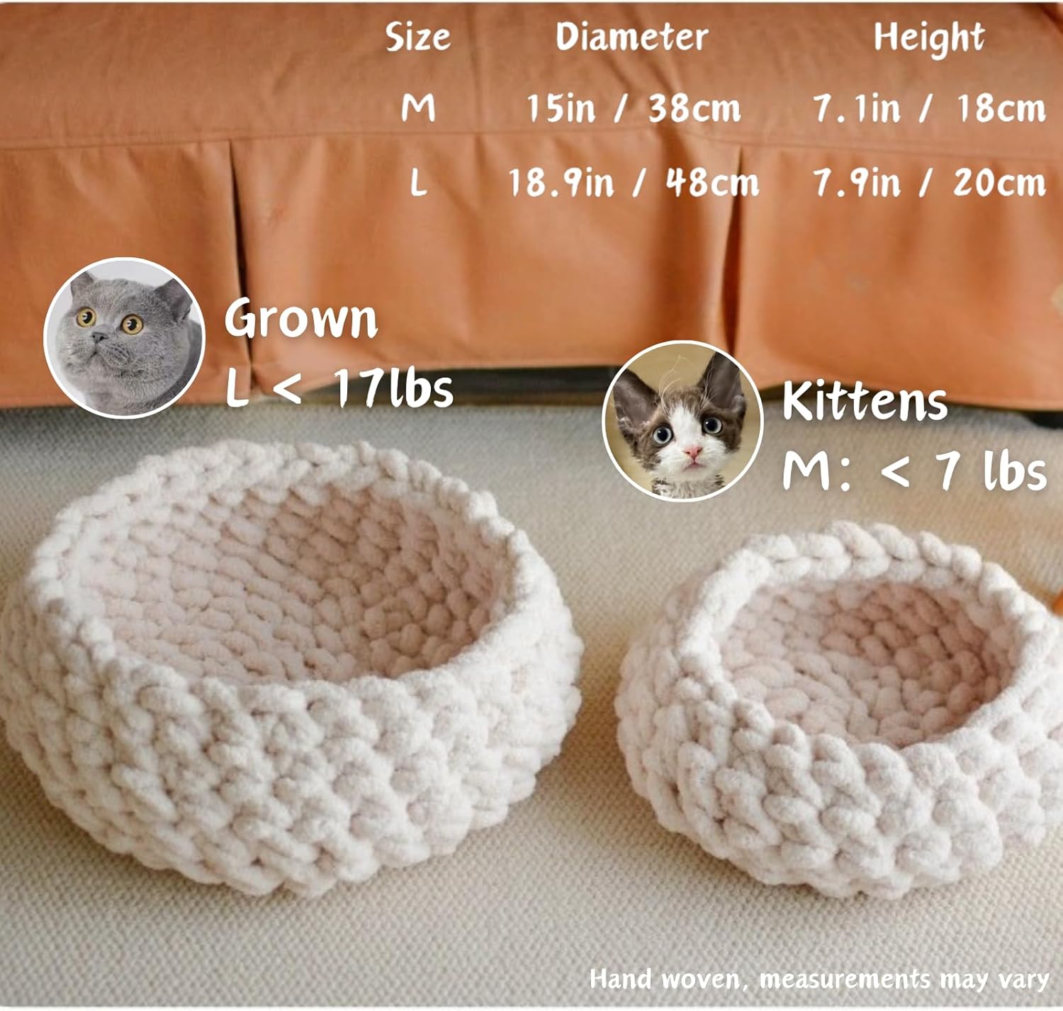 Cat Nest Bed - Premium Self Warming Handwoven Washable Extra Soft Round Cave House for Indoor Kitten & Kitty, Small & Large (Cloud White,Medium) - Image 6