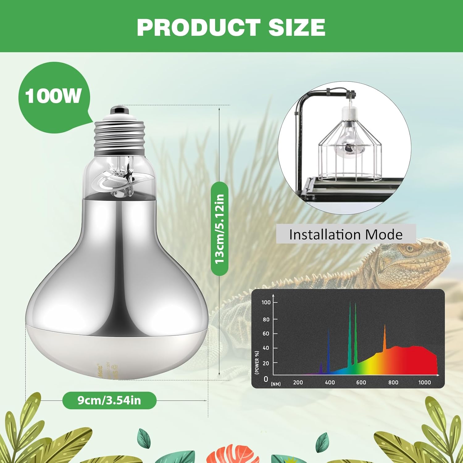 2 Pack 100W Reptile Heat Lamp Bulbs, Full Spectrum UVA/UVB Reptile Light Bulb and Basking Spot Light, UVB Light for Reptiles and Bearded Dragon, Turtle, Lizard, Snake, Amphibians - Image 6