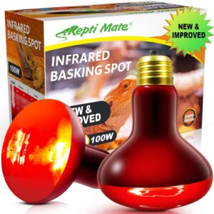 2 Pack Infrared Heat Lamp Bulbs, 100W Reptile Heat Emitter Infrared Basking Spot Light, Red Heat Lamp for Chickens Coop Reptile Pets Brooder Use