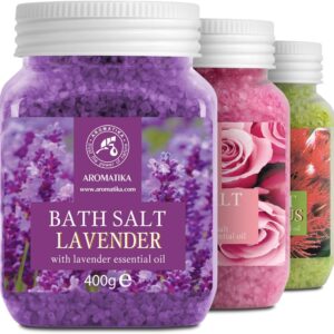 Bath Salts Set 42 Oz – Lavender – Rose – Eucalyptus – 100% Bath Salts – Lavanda Rosa Eucalitpus Salt – Best for Good Sleep – Stress Relief – Bathing – Body Care – Beauty – Relaxation – Spa