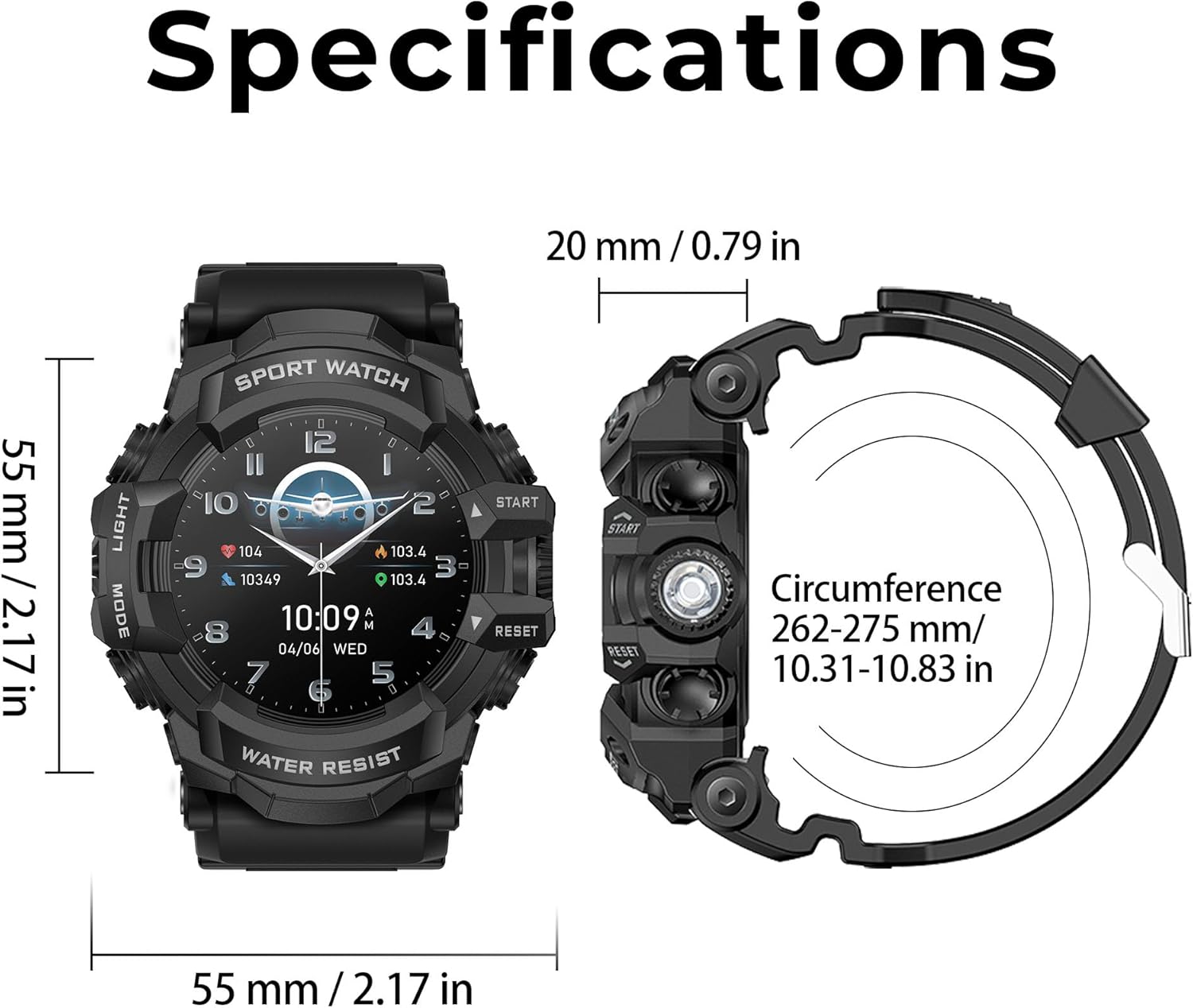 MIDDOW Military Smart Watch with Flashlight (Answer/Make Call) Compass, Pedometer/Heart Rate/Sleep/100+ Sports Modes, Fitness Tracker IP68 Waterproof, Long Battery Life Android & iOS (Black) - Image 6