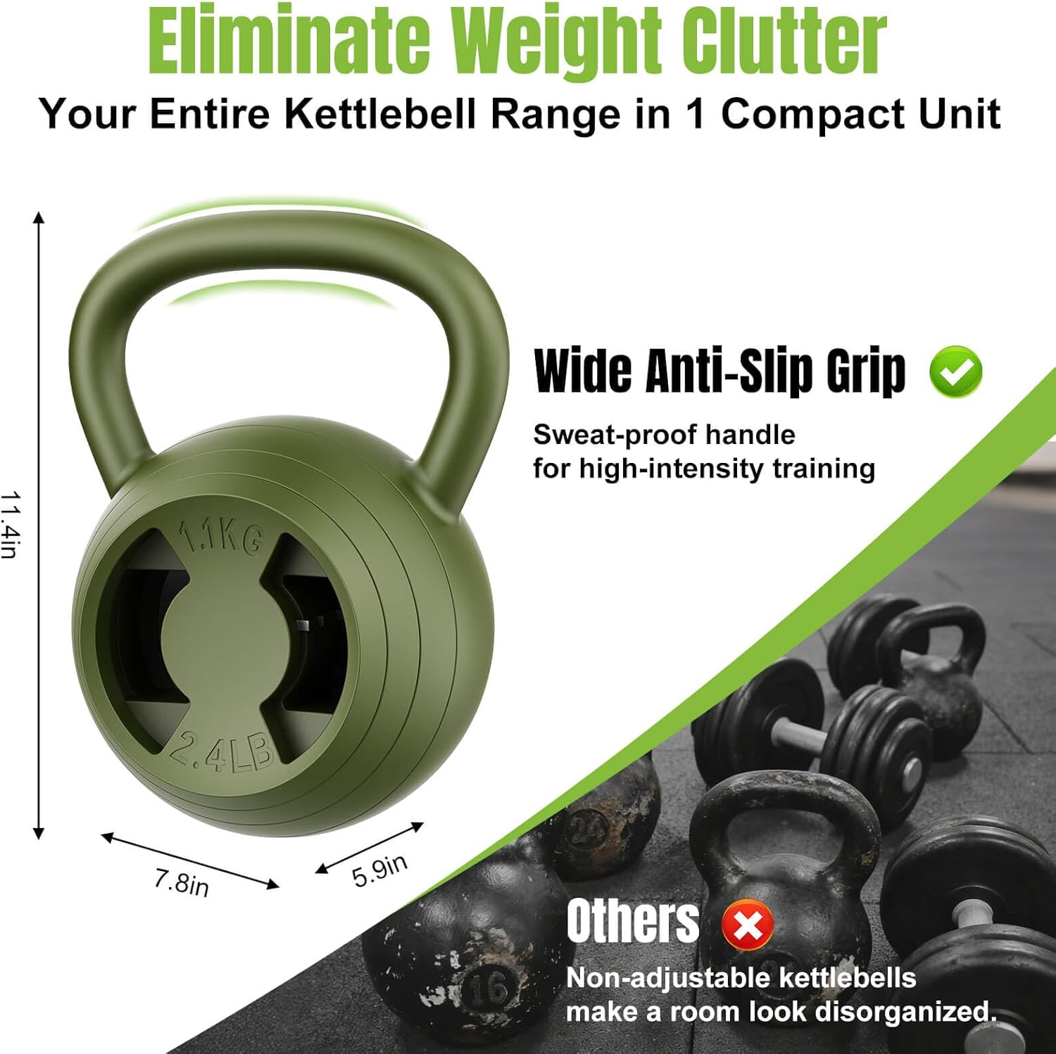 Hezeyferg 2-in-1 Adjustable Kettlebell, 15-45 LB Kettlebells Weight Set with Wide Grip, 4.8-30 LB Dumbbell Weights for Home Gym Strength Training - Image 5